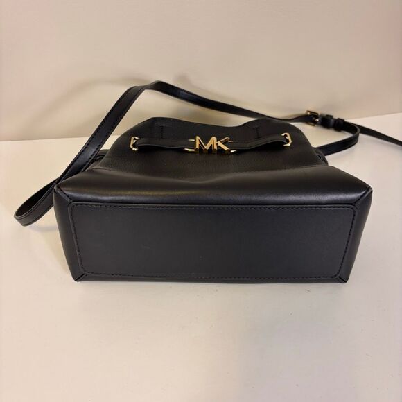 Michael Kors Black Leather Reed Center Logo MK Satchel Purse - Picture 5 of 13